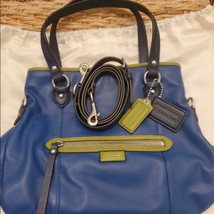 Authentic Coach crossbody blue w/green trim